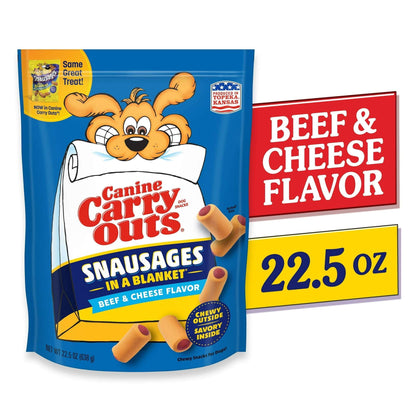 (4 pack) Canine Carry Outs Snausages in a Blanket Chewy Dog Treats, Beef & Cheese Flavor, 22.5 Ounces