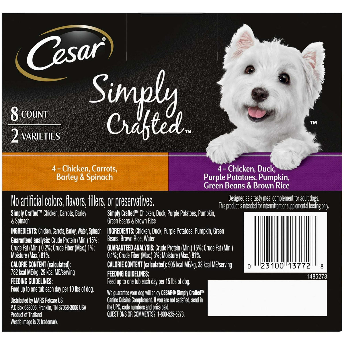 Cesar Simply Crafted Chicken and Vegetables Variety Pack Wet Dog Food Toppers, 1.3 oz Tubs (8 Ct)