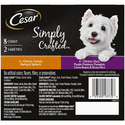Cesar Simply Crafted Chicken and Vegetables Variety Pack Wet Dog Food Toppers, 1.3 oz Tubs (8 Ct)