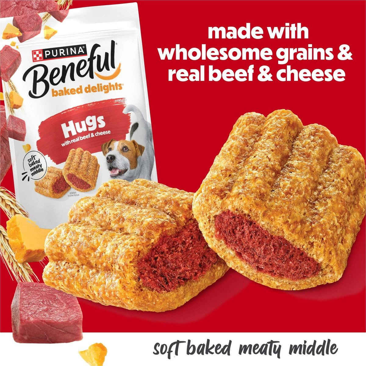 Purina Beneful Baked Delights Hugs with Real Beef and Cheese Oven Baked Dog Treats, 19.5 oz Pouch