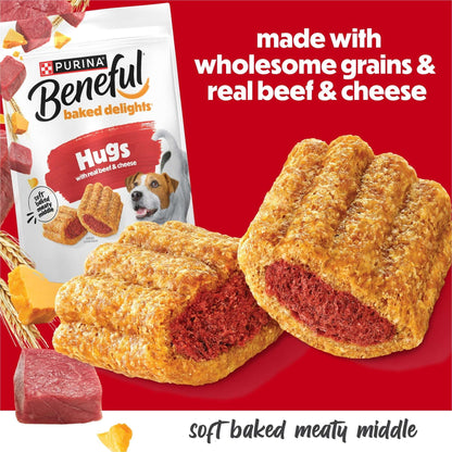 Purina Beneful Baked Delights Hugs with Real Beef and Cheese Oven Baked Dog Treats, 19.5 oz Pouch