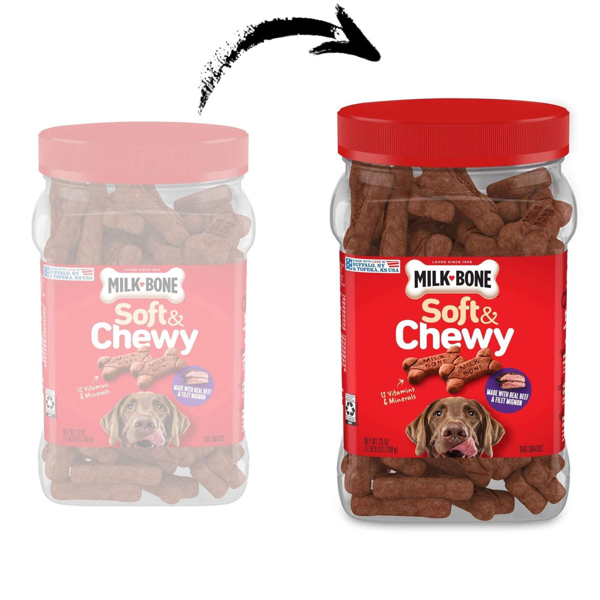 Milk Bone Soft & Chewy Dog Treats, Made with Real Beef & Filet Mignon, 25 oz Canister
