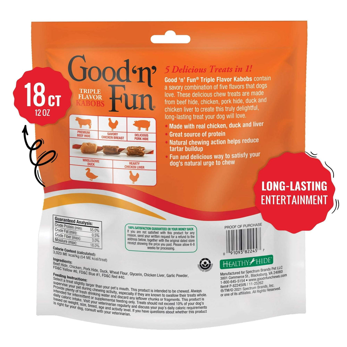 Good 'n' Fun Triple Flavor Kabobs, Rawhide Chews for All Dogs
