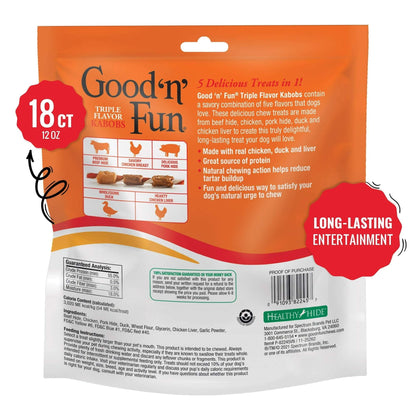 Good 'n' Fun Triple Flavor Kabobs, Rawhide Chews for All Dogs