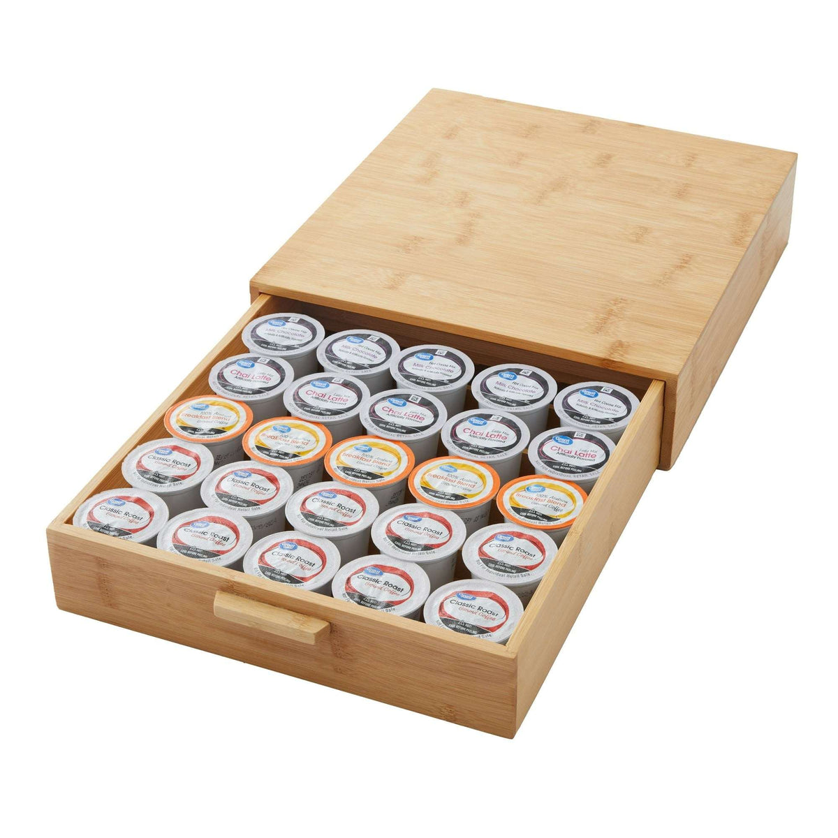 Better Homes & Gardens 25 Capacity 3" H Bamboo K-Cup and Beverage Organizer, Natural, Made for Kitchen Organization and Accessibility