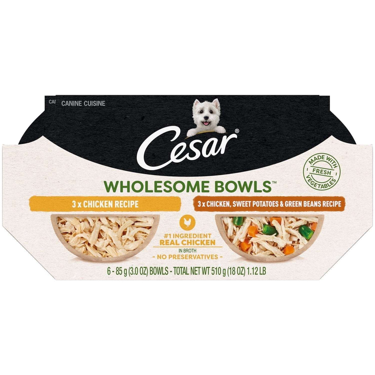 Cesar Wholesome Bowls Broth Wet Dog Food Variety Pack, 3 Oz Bowls (6 Pack)