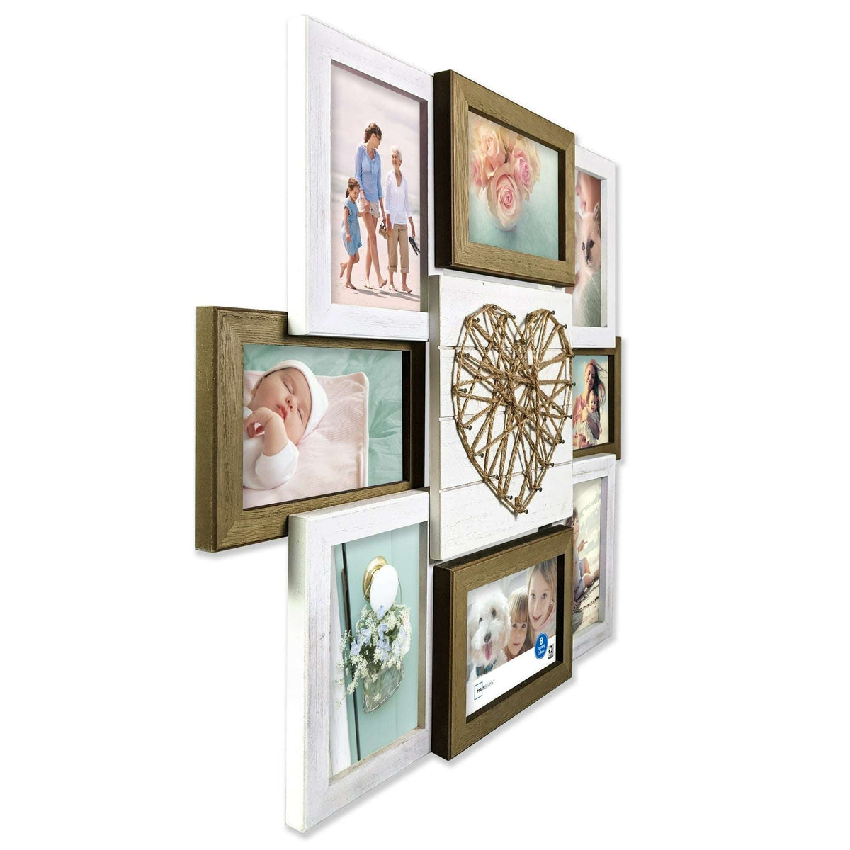 Mainstays Rustic String Art Collage Wall Photo Frame, 8 Openings for 4x6 Pictures