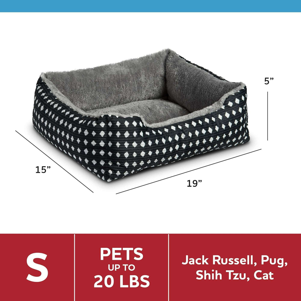 (3 pack) Vibrant Life Dog Bed, Cat Bed, Puppy Bed, Plush Cuddle Bed for Small Breeds, 19" x 15",Black & White Diamonds
