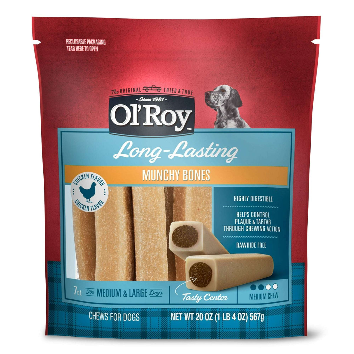 (2 pack) Ol' Roy Long-Lasting Flavor Munchy Bones Chews for Dogs, 7 count, 20 oz
