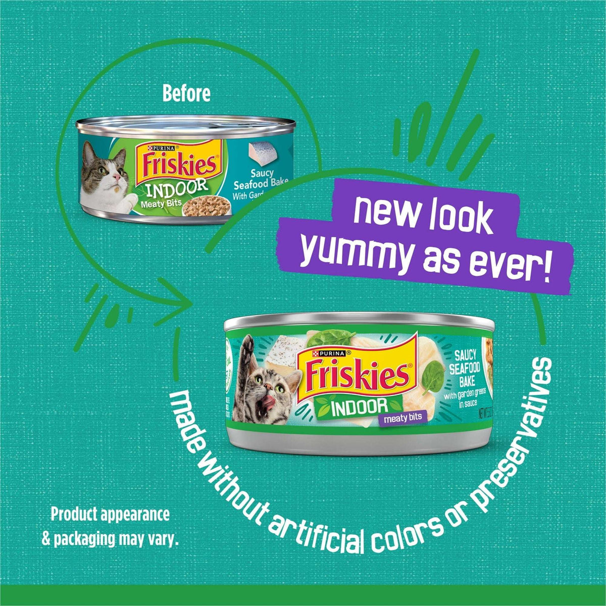 (24 pack) Purina Friskies Indoor, Saucy Seafood Bake, Wet Cat Food, 5.5 oz Can