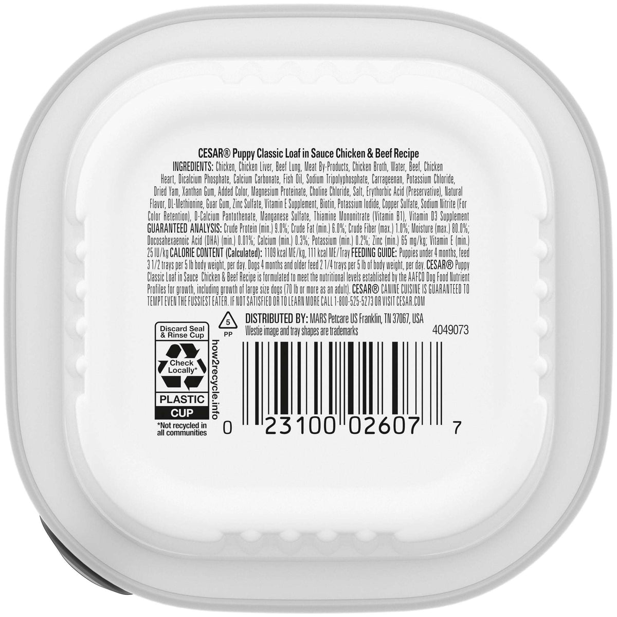 Cesar Classic Loaf In Sauce Chicken And Beef Recipe Wet Dog Food For Puppies, 3.5 Oz Tray