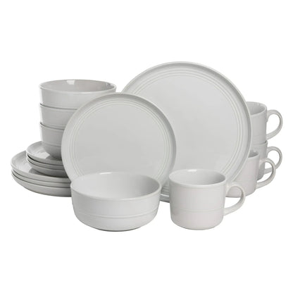 10 Strawberry Street Double Line 16 Piece Stoneware Dinnerware Set, Seafoam