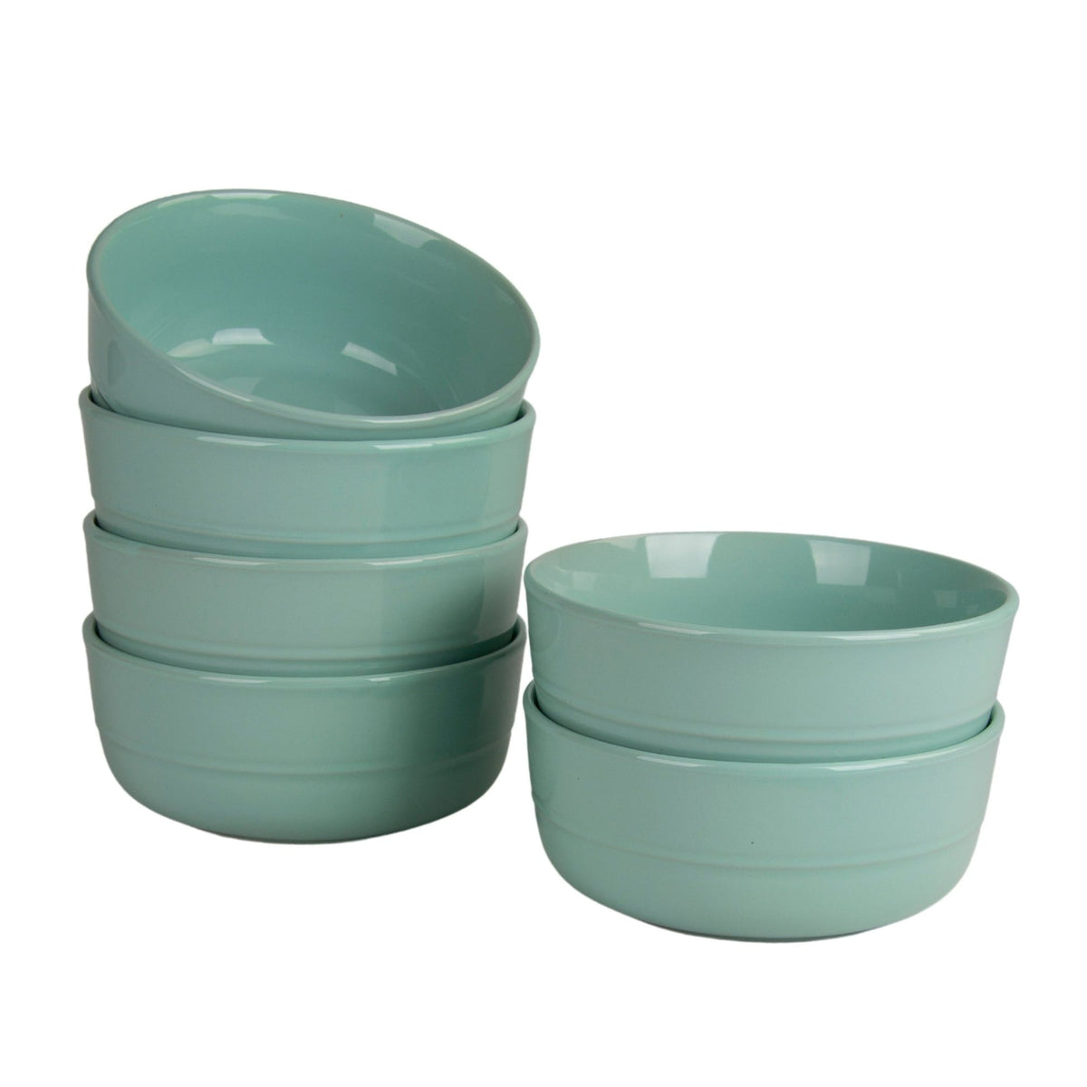 10 Strawberry Street Double Line 6.25"/24 oz Round Cereal Bowl, Set of 6, Seafoam