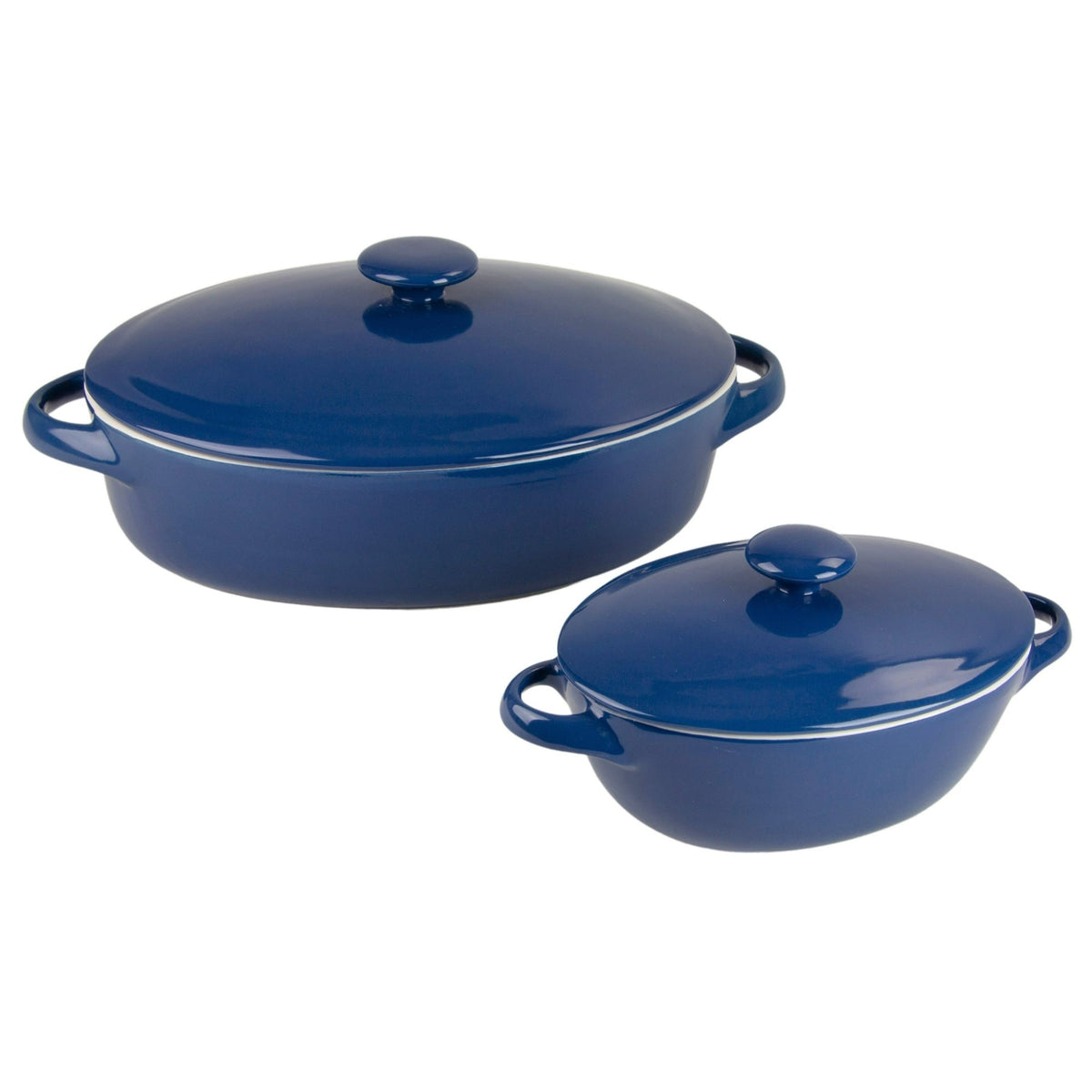 10 Strawberry Street Sienna Covered Casserole 10" and 7" Stoneware Bakeware Set of 2, Gray