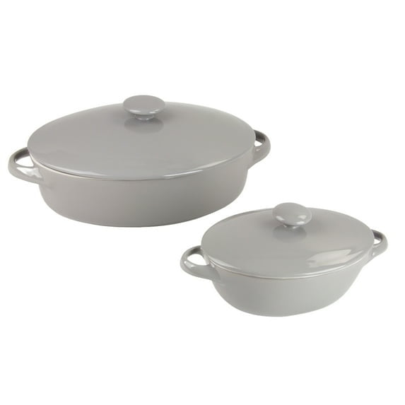 10 Strawberry Street Sienna Covered Casserole 10" and 7" Stoneware Bakeware Set of 2, Gray
