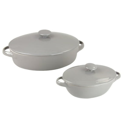 10 Strawberry Street Sienna Covered Casserole 10" and 7" Stoneware Bakeware Set of 2, Gray