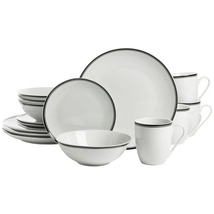 10 Strawberry Street Simply Coupe 16-Piece Ceramic Dinnerware Set, Black