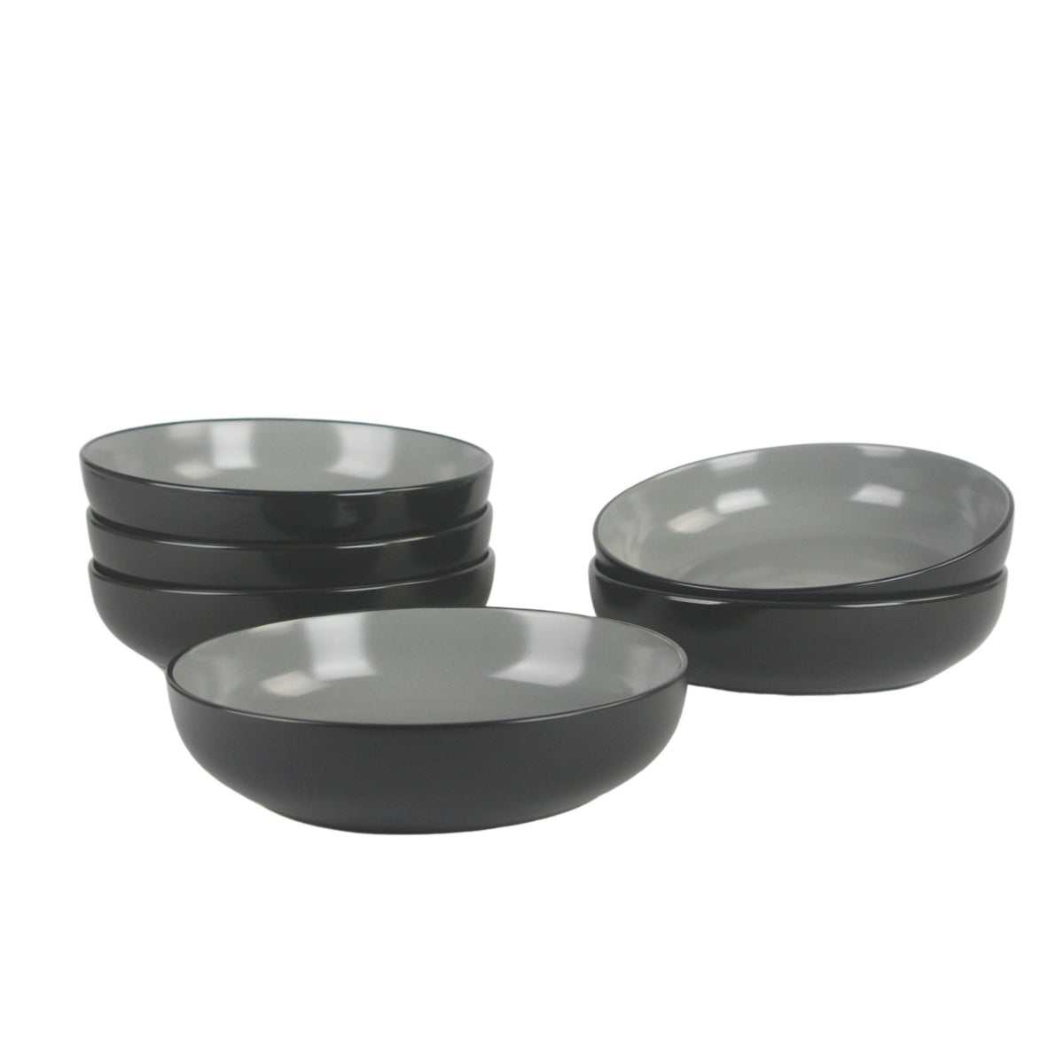 10 Strawberry Street Two Tone Coupe 8.5”/36 Oz. Dinner Bowl Set Of 6, Black/Gray