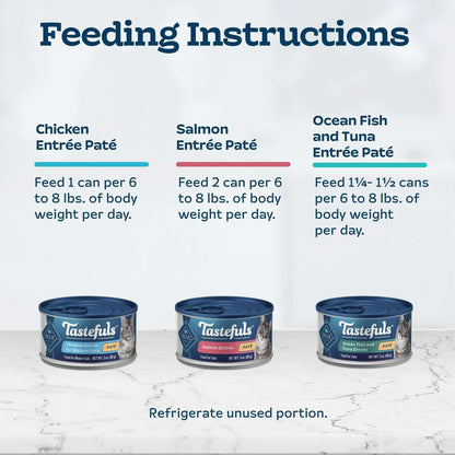 Blue Buffalo Tastefuls Natural Pate Wet Cat Food Variety Pack, Salmon, Chicken, Ocean Fish & Tuna Entrées 3-oz Cans (12 Count - 4 of Each Flavor)