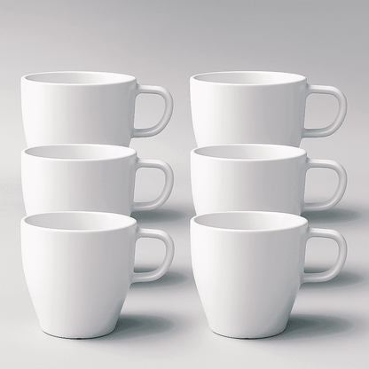 Coffee Cups Set of 6, 300ml (10oz) Eco-Friendly Shatter-Resistant Mugs with Ergonomic Handles | Premium Stone-Effect Resin, Porcelain Feel | Ideal for Commercial & Home Use, Dishwasher Safe
