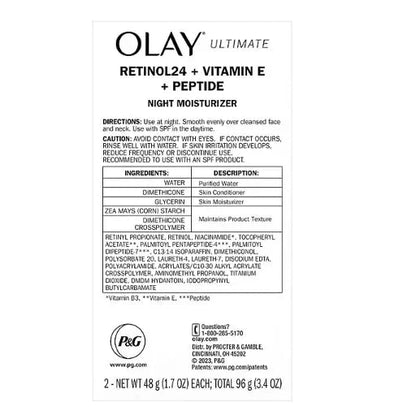 Olay Ultimate Retinol 24 + Vitamin E + Peptide Night Moisturizer, 1.7 oz., 2 pk.
