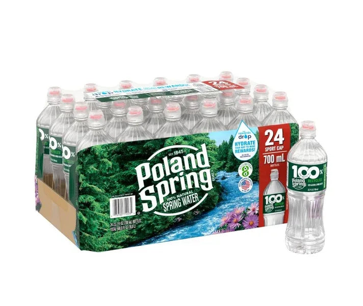 Pack of 3 Poland Spring 100% Natural Spring Water with Sports Cap, 23.7 fl oz (24-pk)