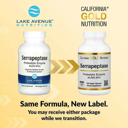 California Gold Nutrition, Serrapeptase, Proteolytic Enzyme, 40,000 SPUs, 180 Veggie Capsules