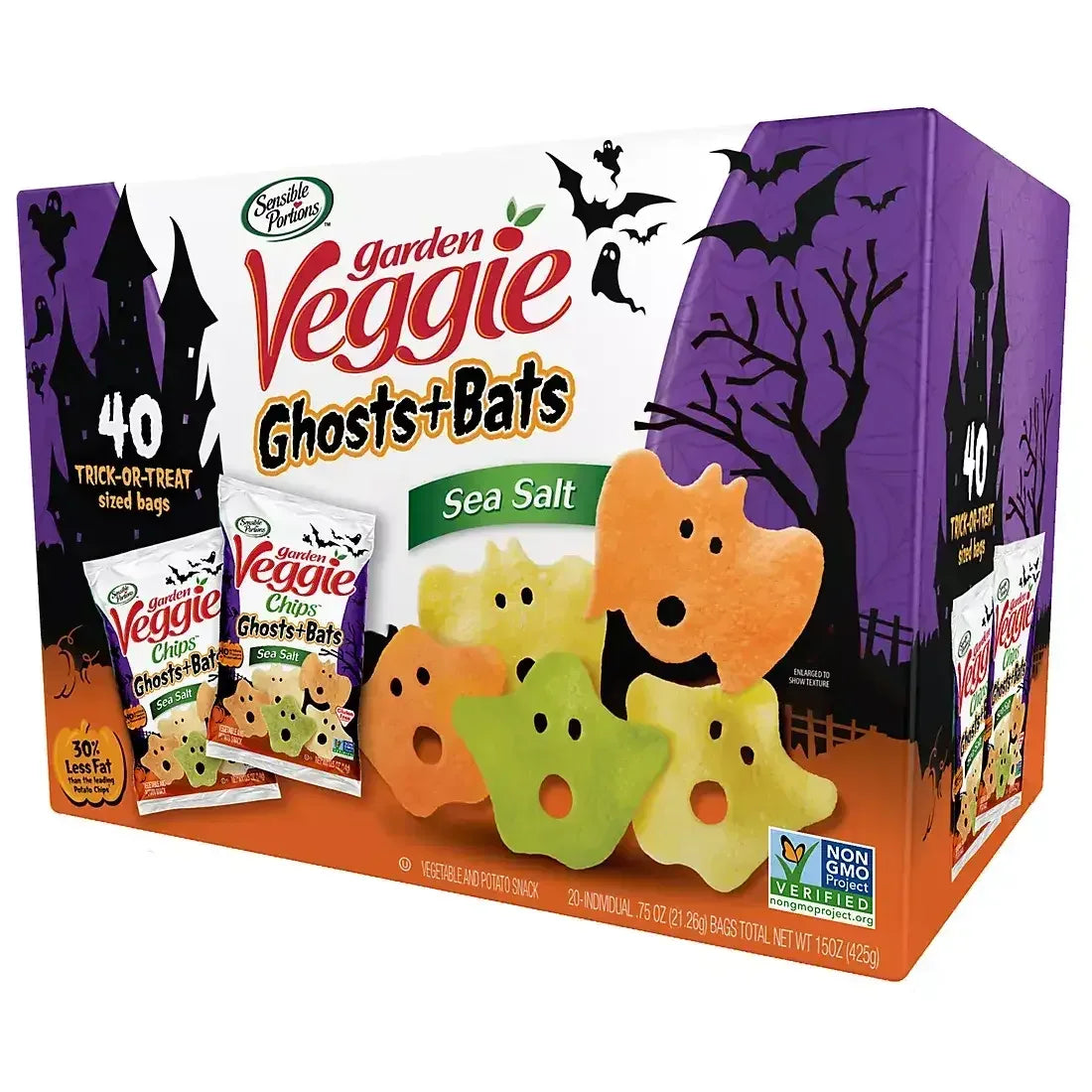 Sensible Portions Garden Veggie Ghosts and Bats Sea Salt Chips, 40 ct./0.5 oz.