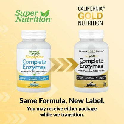 California Gold Nutrition, SimplyOne®, Complete Enzymes with Betaine HCl, Ox Bile Extract, Full-Spectrum Enzymes, and Bromelain, 90 Capsules