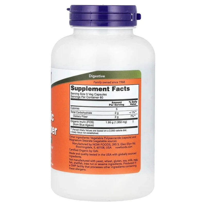 NOW Foods, Prebiotic Inulin Fiber, 180 Veg Capsules (650 mg per Capsule)