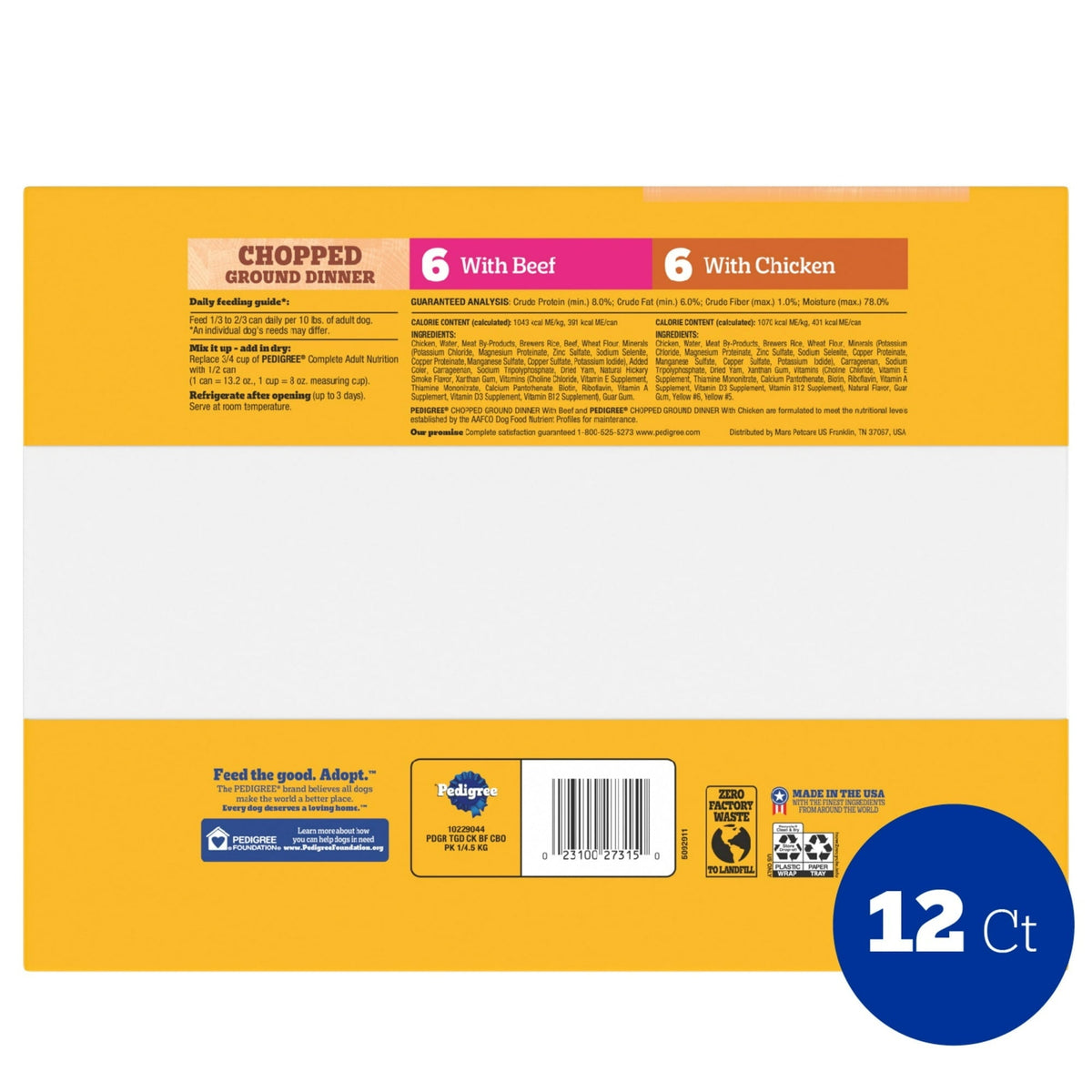 Pedigree Chopped Ground Dinner Wet Dog Food Chicken & Beef, 13.2 oz. Cans