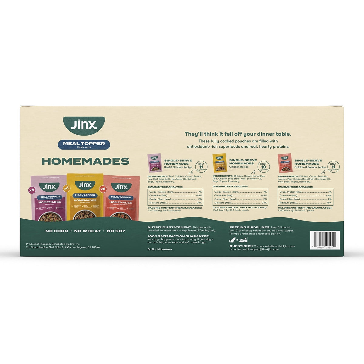 Jinx Homemades Single Serve Value Pack Wet Natural Dog Food, Grain-Free, 3oz Variety Pack 18ct