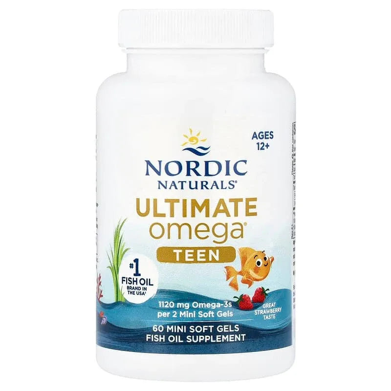 Nordic Naturals, Teen, Ultimate Omega® Fish Oil, Ages 12+, Strawberry, 60 Mini Soft Gels