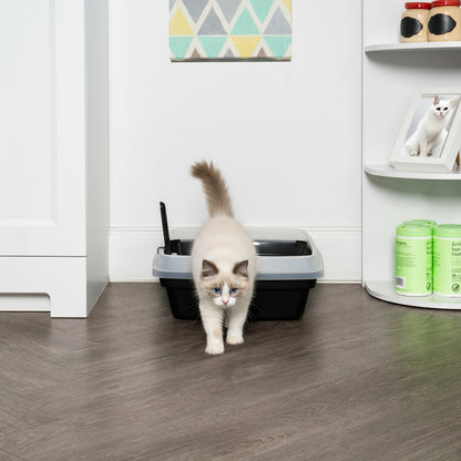 'IRIS Open Top Cat Litter Box with Scoop, Plastic Pan , Black