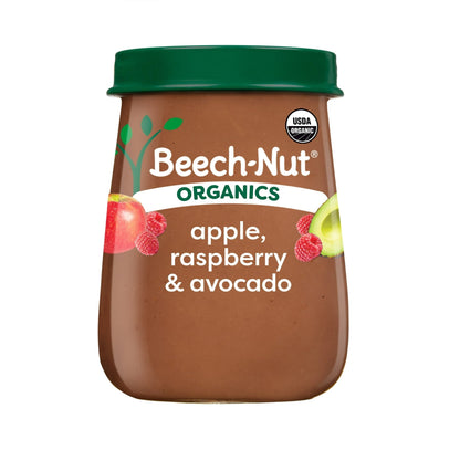 (10 pack) Beech-Nut Organics Stage 2 Organic Baby Food, Apple Raspberries & Avocado, 4oz Jar