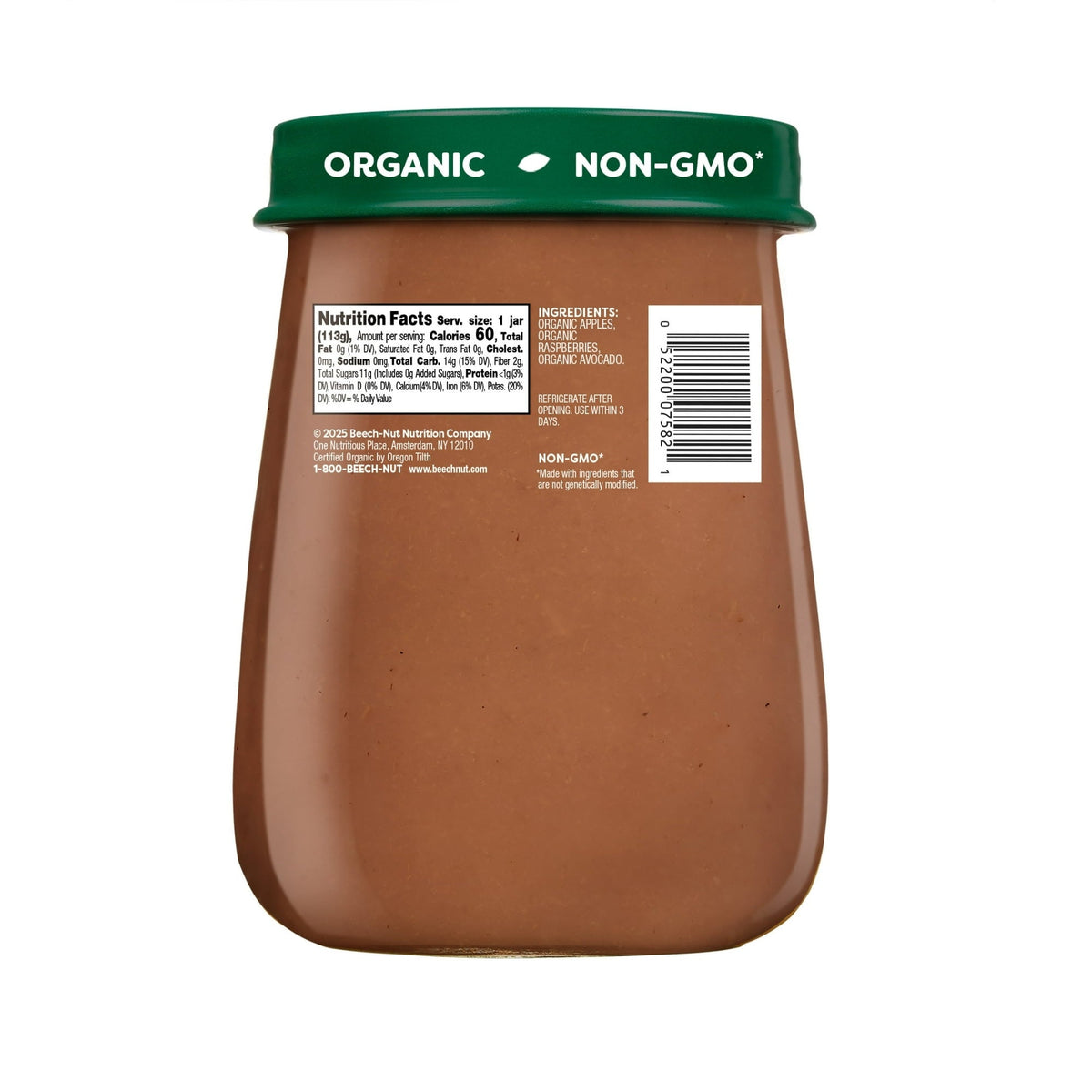 (10 pack) Beech-Nut Organics Stage 2 Organic Baby Food, Apple Raspberries & Avocado, 4oz Jar