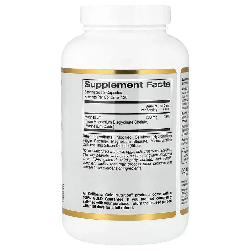 California Gold Nutrition, Magnesium Bisglycinate Chelate, Albion TRAACS®, 60 Veggie Capsules (100 mg per Capsule)