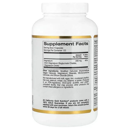 California Gold Nutrition, Magnesium Bisglycinate Chelate, Albion TRAACS®, 60 Veggie Capsules (100 mg per Capsule)