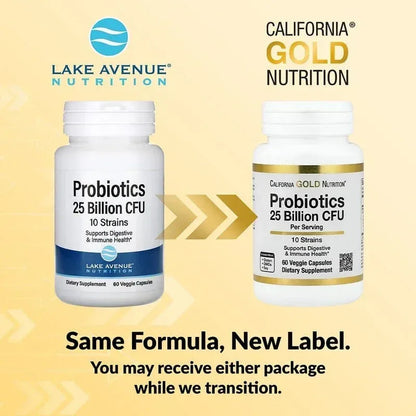 California Gold Nutrition, Probiotics with Lactobacillus acidophilus, Bifidobacterium lactis, Lactobacillus plantarum, and Lactobacillus casei, 10 Strain Blend, 25 Billion CFU