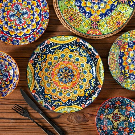 Malacasa 12 Pcs Dinnerware Sets, Ceramic Plates and Bowls Set, Porcelain Tableware Dishwasher Microwave Safe, Serves for 4 People, Bohemian Colourful
