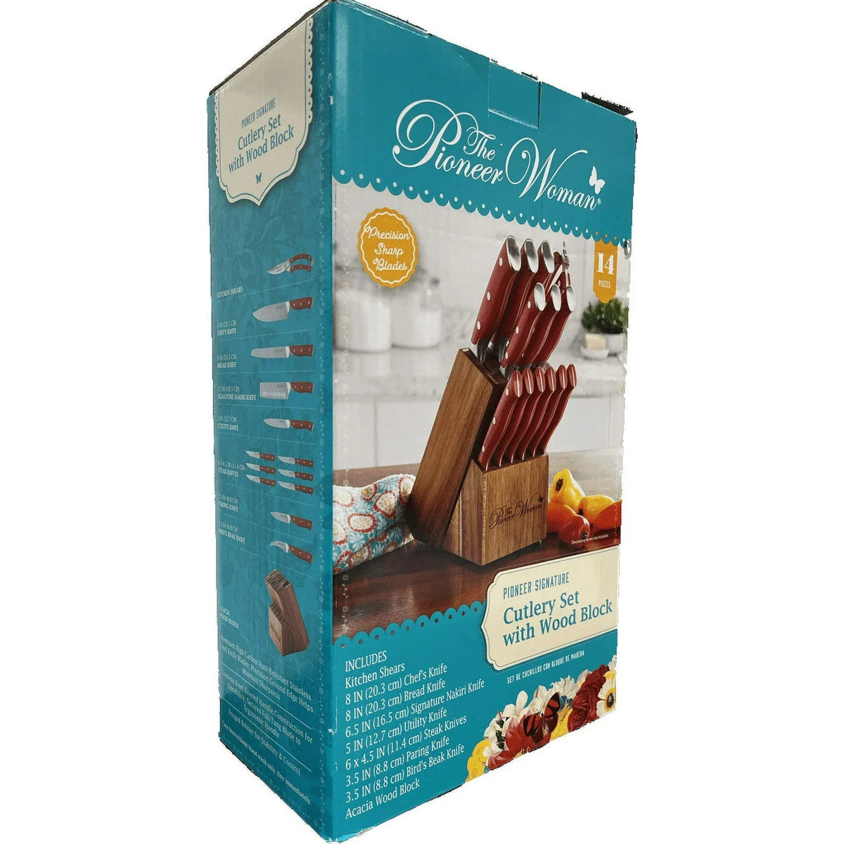 The Pioneer Woman Pioneer Signature 14-Piece Stainless Steel Knife Block Set, Red