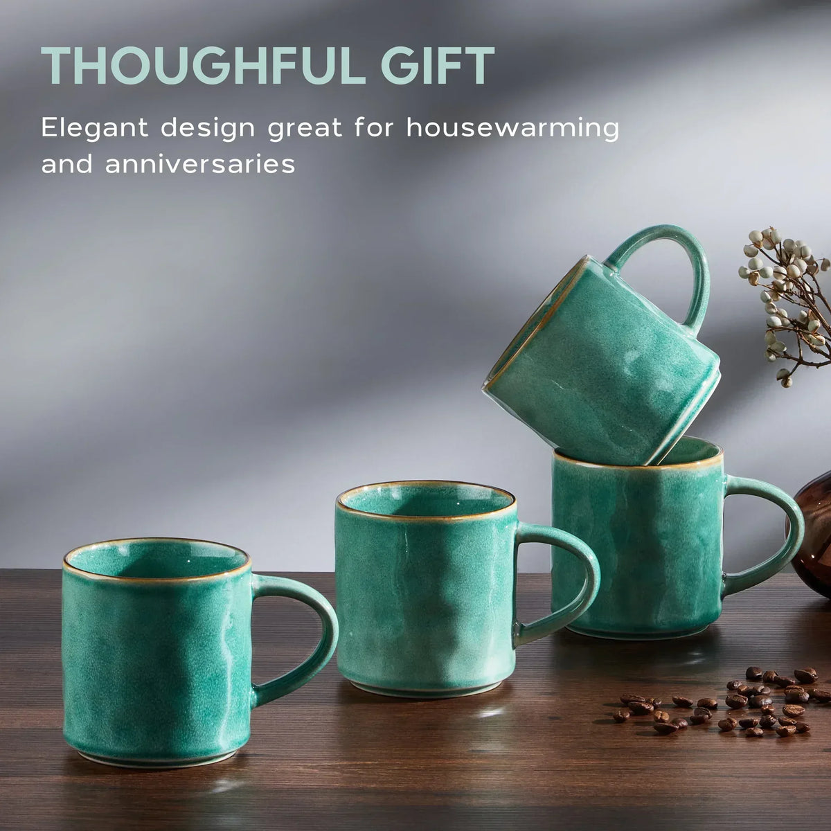 Vesteel Coffee Mug Set of 4, Ceramic Coffee Cups with Handles, 14oz Stoneware Mugs Set for Coffee Tea Milk, Wave Design Mug Gifts for Home Office Restaurant