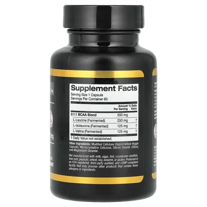 California Gold Nutrition, BCAA, AjiPure® Branched Chain Amino Acids 2:1:1 with L-Leucine, L-Isoleucine, and L-Valine, 500 mg, 60 Veggie Capsules