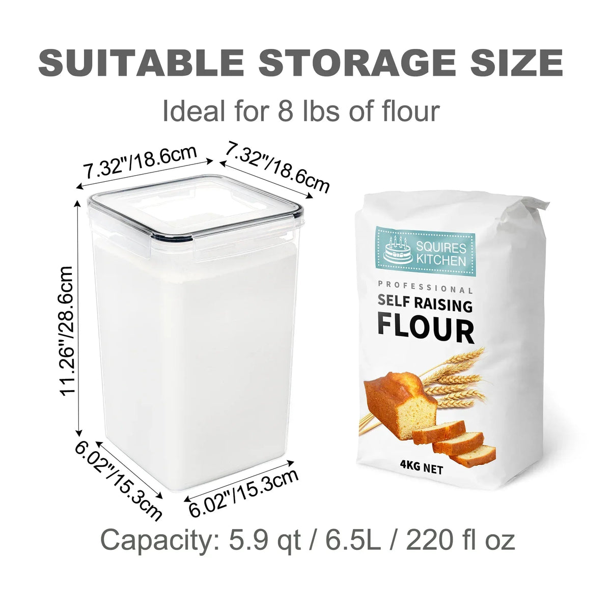 Vtopmart Airtight Storage Canisters for Flour, Sugar, 2 Pcs Large Food Storage Containers, 6.5L /219.79fl oz
