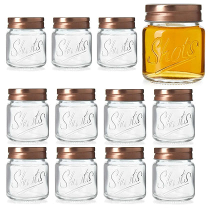 12 Pack Mini Mason Jar Shot Glasses with Lids, 2 oz for Ginger Shots, Juices, Cocktails, Homemade Sauces