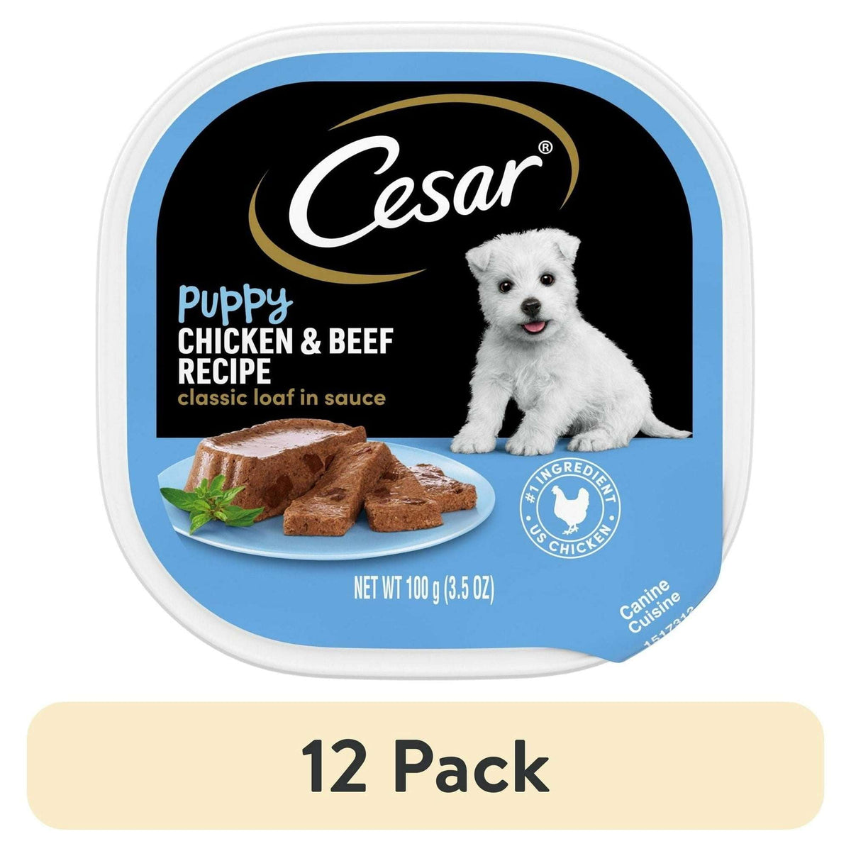 Cesar Classic Loaf In Sauce Chicken And Beef Recipe Wet Dog Food For Puppies, 3.5 Oz Tray