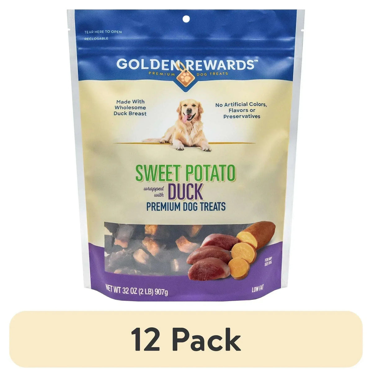 Golden Rewards Sweet Potato Wrapped with Duck Premium Dog Treats, 32 oz Bag