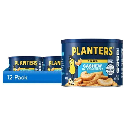 PLANTERS Salted Cashew Halves and Pieces, Party Snacks, Plant-Based Protein 8oz (1 Canister)
