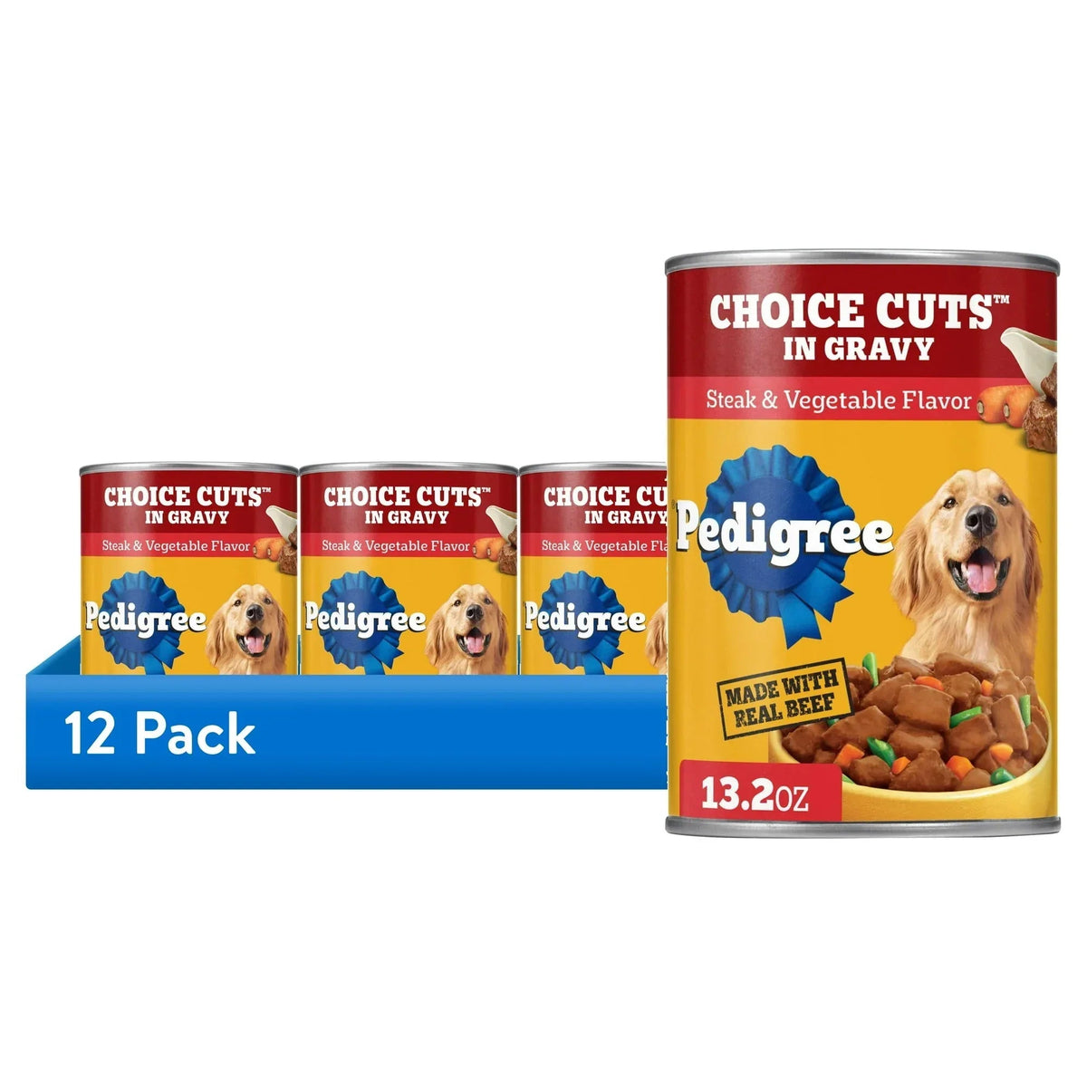 Pedigree Choice Cuts In Gravy Adult Wet Dog Food Steak & Vegetable Flavor, 13.2 oz Cans 12 Pack