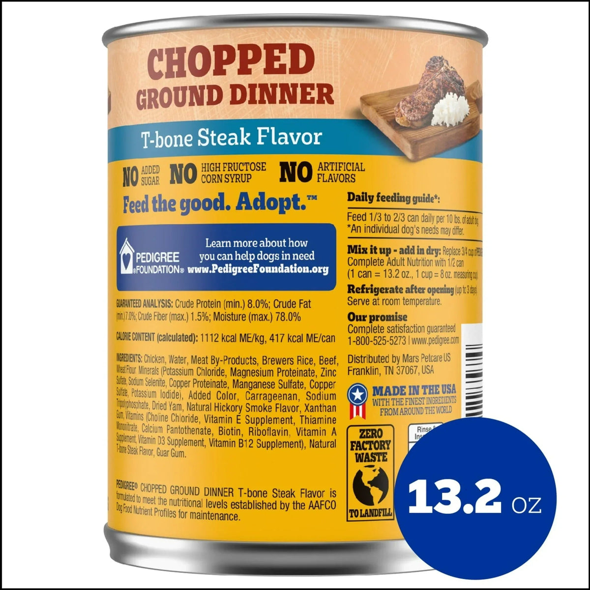 (12 pack) Pedigree Chopped Ground Dinner T-Bone Steak Flavor Adult Wet Dog Food, (12) 13.2 oz Cans